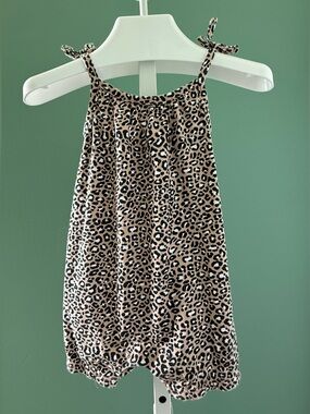 Bundles Baby Place Leopard Print Sleeveless Romper- Tan, Black, White
